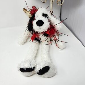 Unipak‎ Plush Dog Stuffed Animal Black White Red Feather Accent Decor 16"